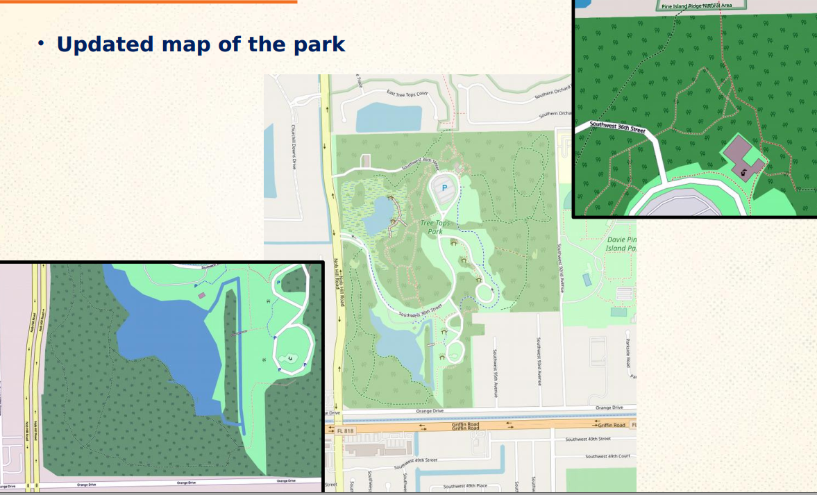 Our efforts mapping added new trails and features to Tree Tops Park on openstreetmaps.org